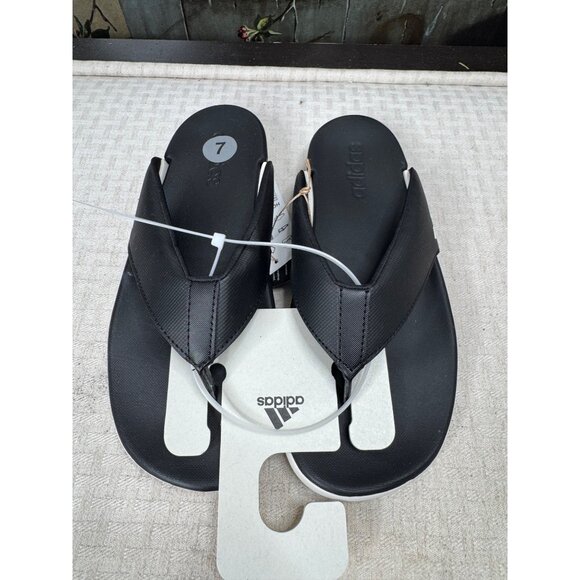 Adidas Adilette Comfort Flip Flops Mens Size 7 Black & White Synthetic Material - Picture 2 of 7
